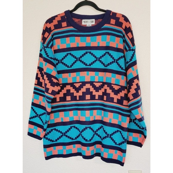 Michael Carrie Womens Vintage‎ Oversized Geometric Print Knit Sweater. Size M - Picture 1 of 7